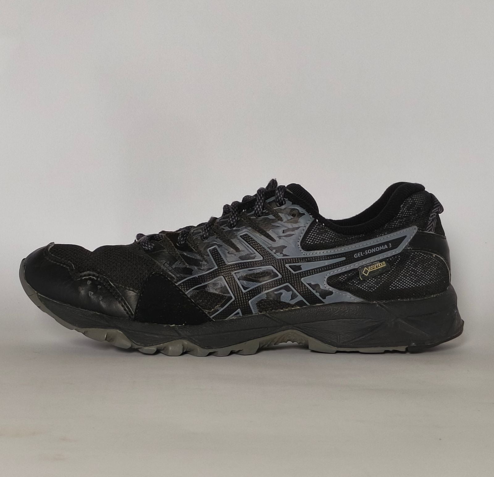 Black Mens ASICS Gel-Sonoma 3 G-TX Waterproof Trail Running Sneakers Side View