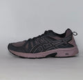 charcoal and lavender Asics GEL-Venture 7 trail running shoe featuring a rugged outsole and signature Asics stripes.