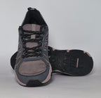 charcoal and lavender Asics GEL-Venture 7 trail running shoe featuring a rugged outsole and signature Asics stripes.