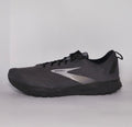 charcoal grey Brooks Revel running shoe featuring a silver logo and a black cushioned midsole.