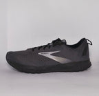 charcoal grey Brooks Revel running shoe featuring a silver logo and a black cushioned midsole.
