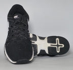black Nike Lunar Fingertrap TR training shoe featuring a white Swoosh and a white Lunarlon midsole.
