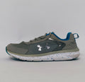 Under Armour training shoe with blue accents and a blue-speckled white midsole.